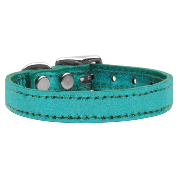 Plain Metallic Leather Dog Collar Size 22 Turquoise Turquoise 22
