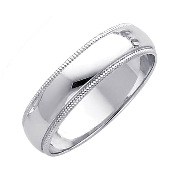 Plain Milgrain Wedding Band 14k White Gold Ring Solid Polished Finish Regular Fit, 5 mm Size 6.5