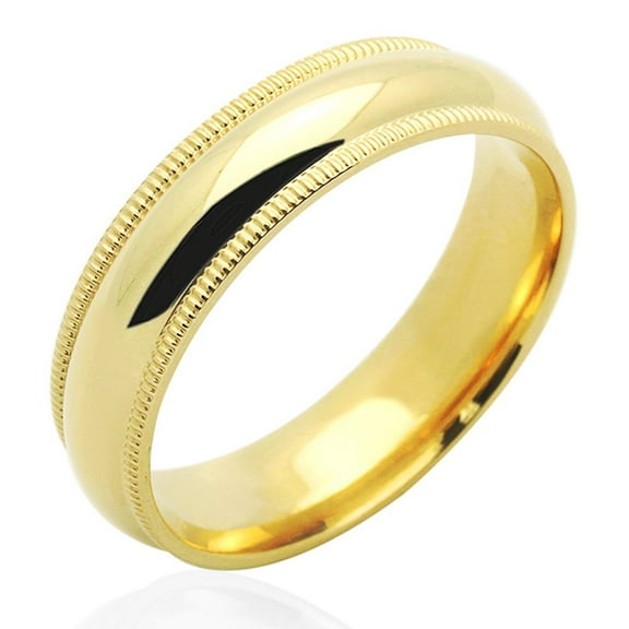 Plain Milgrain Wedding Band 14k Yellow Gold Ring Solid Polished Finish Comfort Fit, 5 mm Size 5