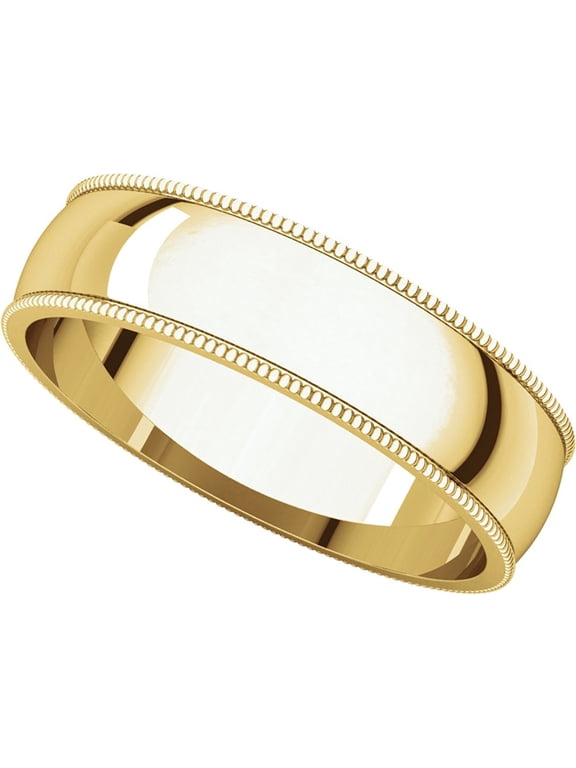 Plain Milgrain Wedding Band 14k Yellow Gold Ring Solid Polished Finish Regular Fit, 5 mm Size 5