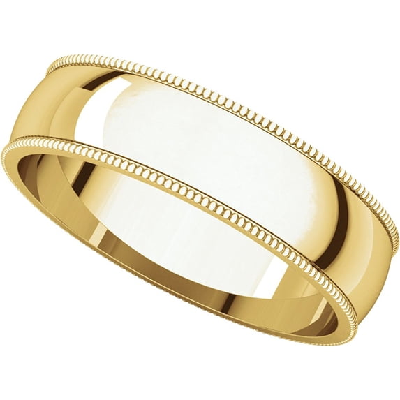 Plain Milgrain Wedding Band 14k Yellow Gold Ring Solid Polished Finish Regular Fit, 5 mm Size 9.5