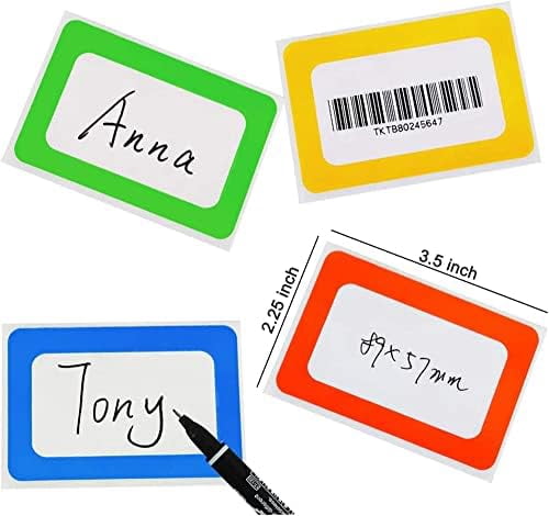 Plain Name Tag Stickers Colorful Border Name Tag Labels - 200 Stickers (3.5 x 2.25 inch)