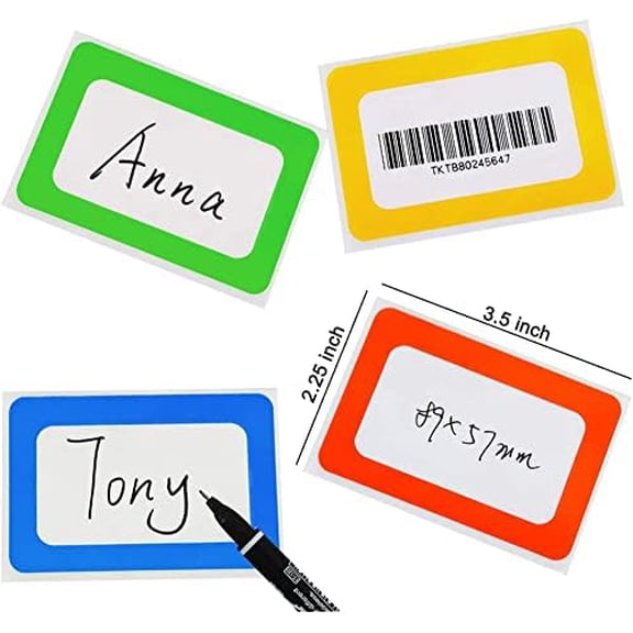 Plain Name Tag Stickers Colorful Border Name Tag Labels - 200 Stickers (3.5 x 2.25 inch)