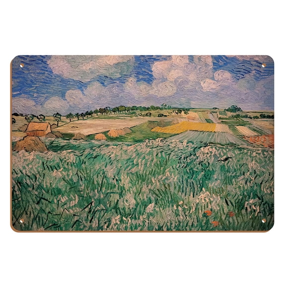 Plain Near Auvers, France - From an Original Color Painting by Vincent Van Gogh c.1890 - 8 x 12 inch Vintage Wood Art Sign