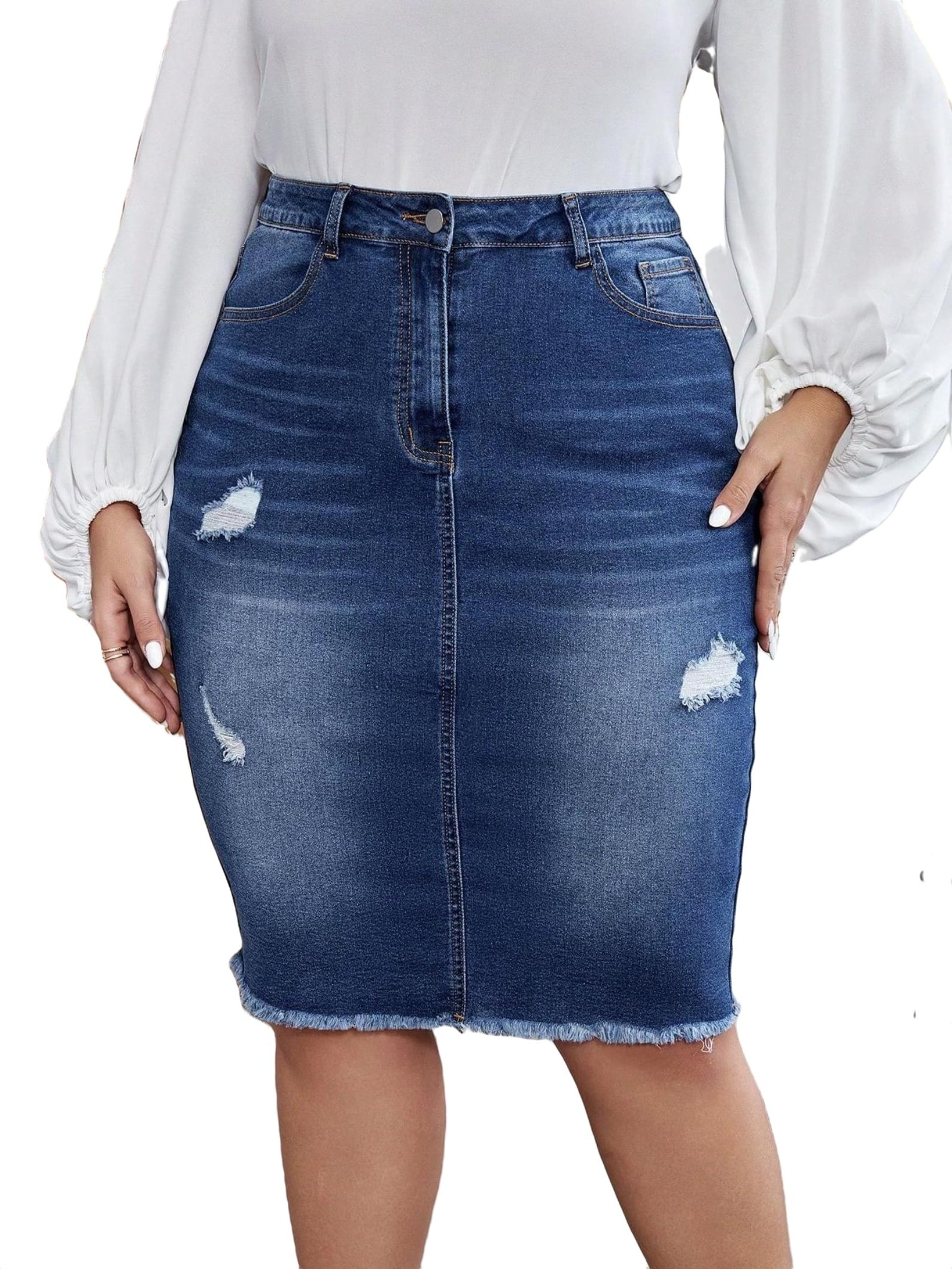 Plain Pencil Skirt Blue Plus Size Denim Skirts - Walmart.com