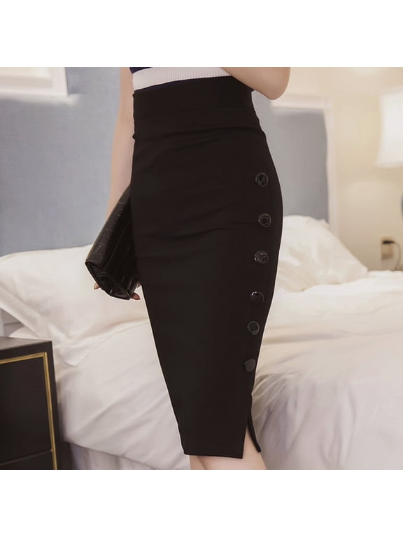 Plain Pencil Skirts For Women with Separate Elasticated Waist Women's Skirts Midi Length Knee Length Black Skirt Ladies Pencil Skirt Black L