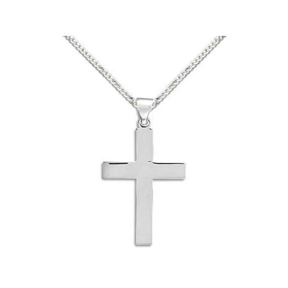 Plain Polished Sterling Silver Cross Necklace, 22-inch