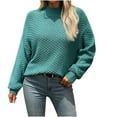 thumbnail image 1 of Plain Pullover Sweater for Women Fall Trendy Cozy Knit Casual Jumpers Long Sleeve Loose Fit Ribbed Mock Neck Top (M, Green), 1 of 2
