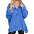 thumbnail image 1 of Plain Pullover Sweatshirts, Ladies Oversized Sweatshirt Casual Long Sleeve Button Henley Neck Vintage Tunic Tops (Large, Blue), 1 of 6