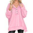 thumbnail image 1 of Plain Pullover Sweatshirts, Women's Oversized Sweatshirt Casual Long Sleeve Button Henley Neck Vintage Tunic Tops (XX-Large, Pink), 1 of 6