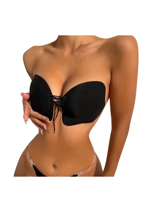 Plain Push Up Lace Up Front Strapless Bra with Removable Pads for Comfort and Support