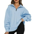 thumbnail image 1 of Plain Quarter Zip Sweatshirt Women,Women's Causal 1/4 Zip Pullover Long Sleeve Collar Sweatshirts Solid Color V Neck Pullover Tops Drop Shoulder Fleece Workout Sweater, 1 of 7