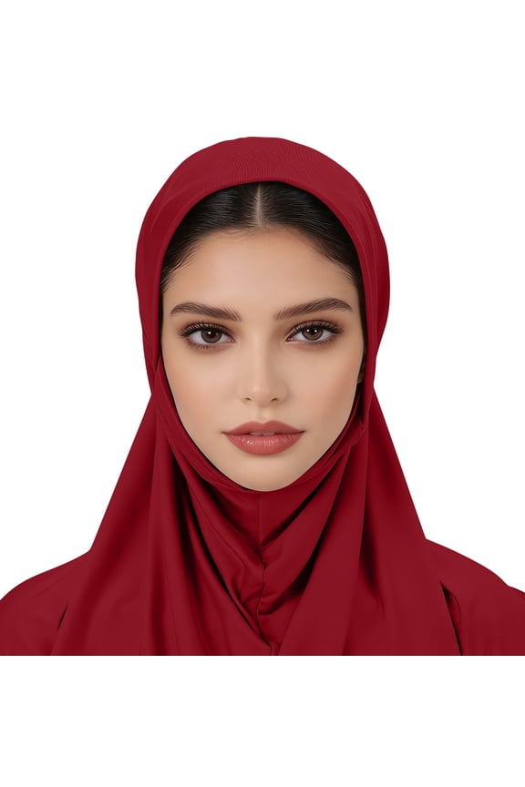 Plain Ready To Wear Hijab for Women, Instant Jersey Scarf, Soft One Piece Hijab Headscarf , #01 Wine Free Size