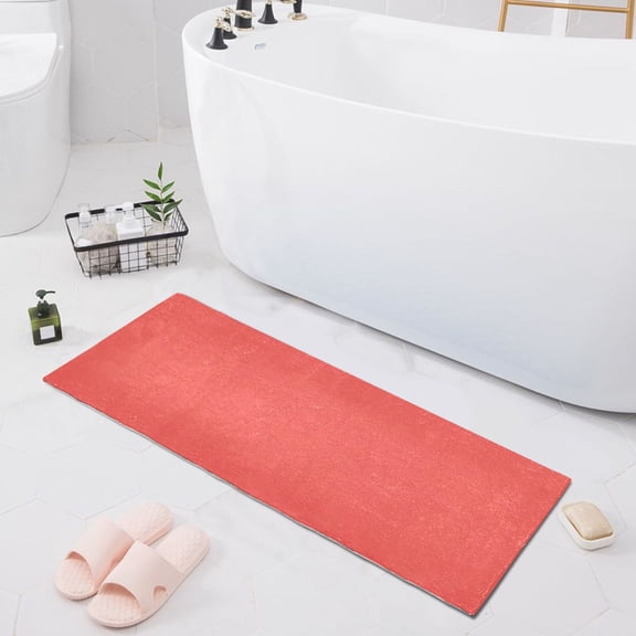 Plain Red Bath Mat 39x20 Non-Slip Bathroom Rugs Absorbent Soft Plush Quick Dry for Tub Shower Kitchen Home Decor