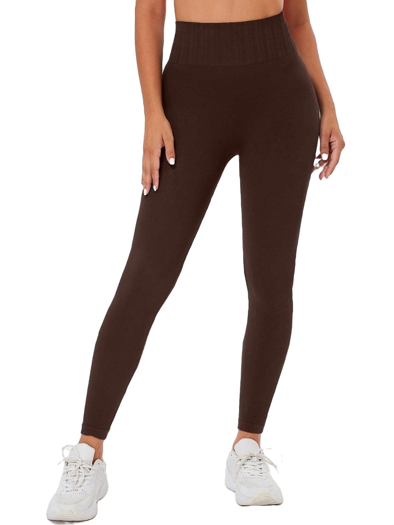 Plain Regular Chocolate Brown Women's Sports Leggings (Women's)