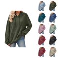thumbnail image 1 of Plain Ribbed Hoodies for Women Fall Winter Long Sleeve Basic Hooded Sweatshirt with Pockets Pullover Tops, 1 of 6