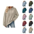 thumbnail image 1 of Plain Ribbed Hoodies for Women Fall Winter Long Sleeve Basic Hooded Sweatshirt with Pockets Pullover Tops, 1 of 6