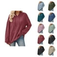 thumbnail image 1 of Plain Ribbed Hoodies for Women Fall Winter Long Sleeve Basic Hooded Sweatshirt with Pockets Pullover Tops, 1 of 6