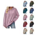 thumbnail image 1 of Plain Ribbed Hoodies for Women Fall Winter Long Sleeve Basic Hooded Sweatshirt with Pockets Pullover Tops, 1 of 6