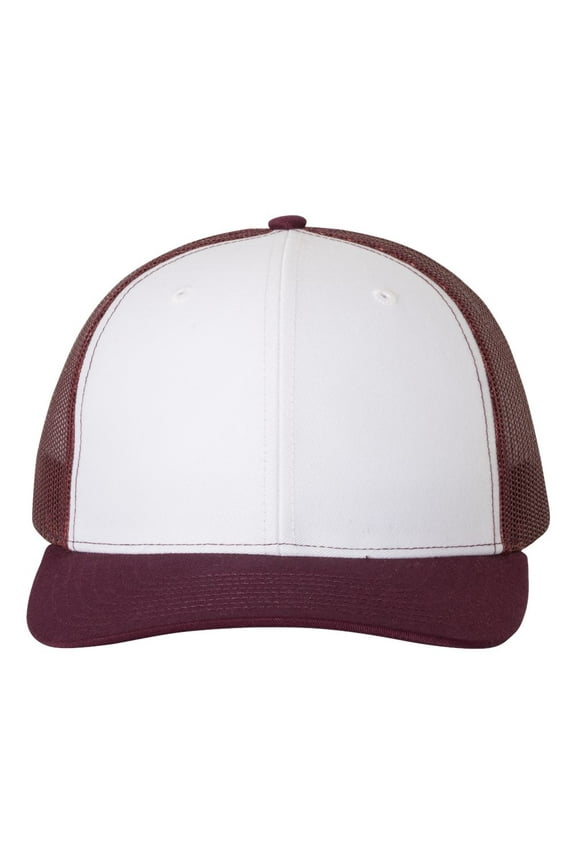 Plain Richardson 112 Trucker Cap (White/Maroon) - White/Maroon - Adult Adjustable Fit