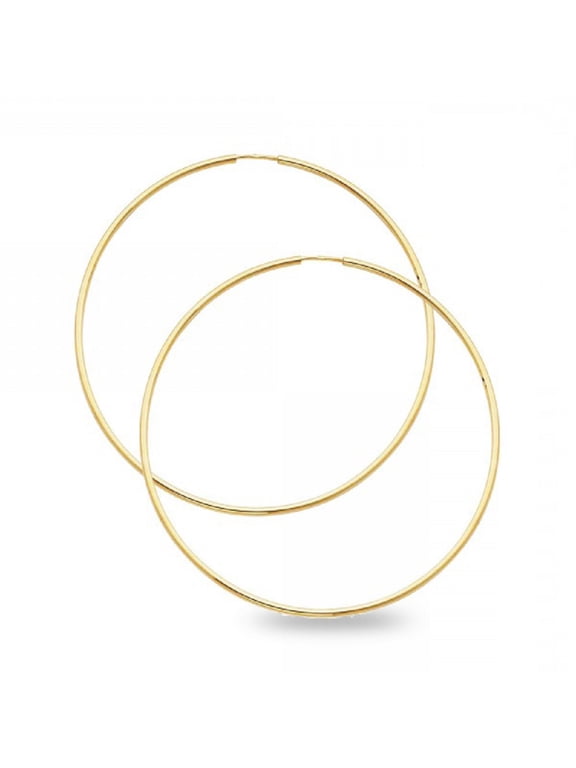 Plain Round Hoop Earrings Solid 14k Yellow Gold Endless Classic Design Polished New 50 x 1.5 mm