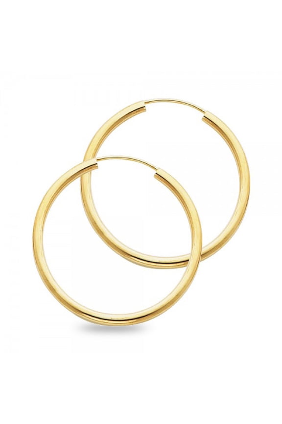 Plain Round Hoop Earrings Solid 14k Yellow Gold Endless Classic Polished Finish Genuine 30 x 2 mm