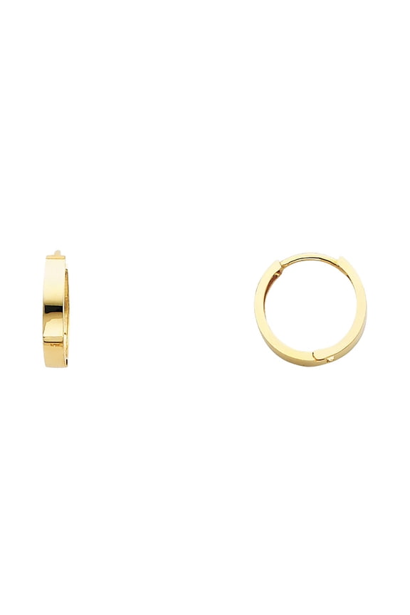 Plain Round Huggie Hoop Earrings Solid 14k Yellow Gold Square Tube Huggies Style Small 13 x 2.5 mm