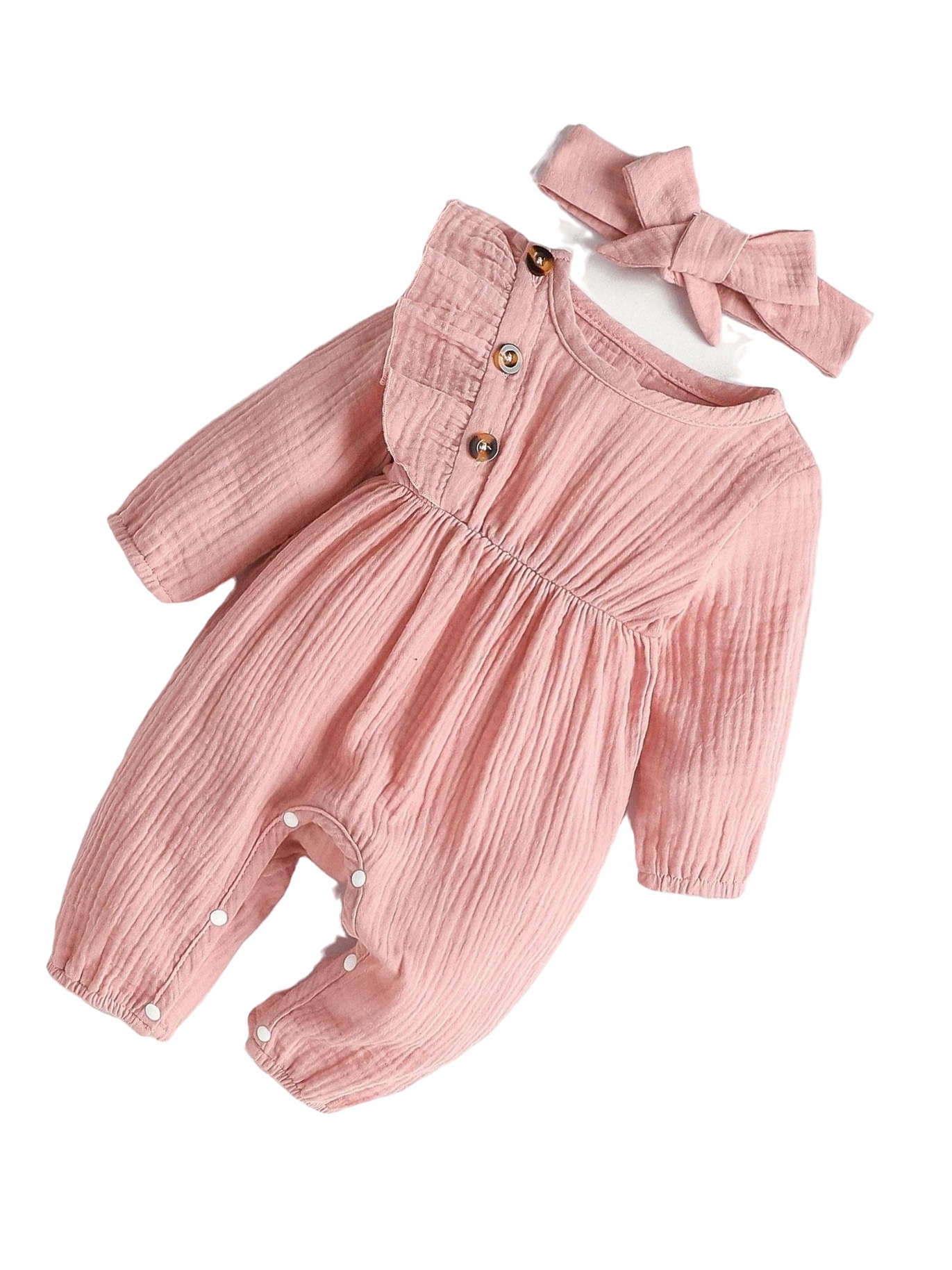 Plain Round Neck Shirt Long Sleeve Dusty Pink Baby Jumpsuits (Baby's