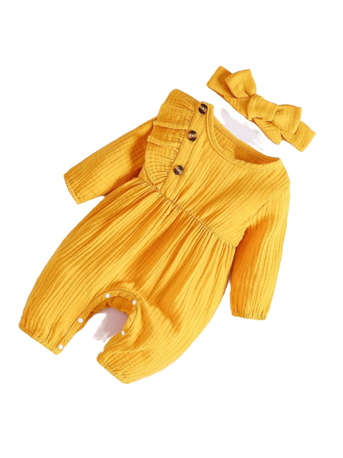 Plain Round Neck Shirt Long Sleeve Yellow Baby Jumpsuits (Baby's