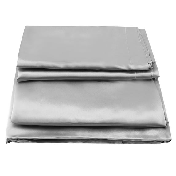 Plain Silk Satin Anti-mite Bed Fitted Sheet Mattress Protector Cover Bedding Set (FULL )