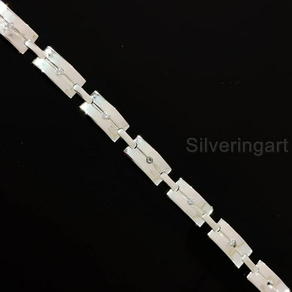 Plain Silver Mens bracelet, Zircon Silver jewelry, April Birthstone, Sterling silver, Silver jewelry, Silver bracelet, 925 silver, Bracelet for anniversary, Christmas Gift, Women Bracelet Bangle