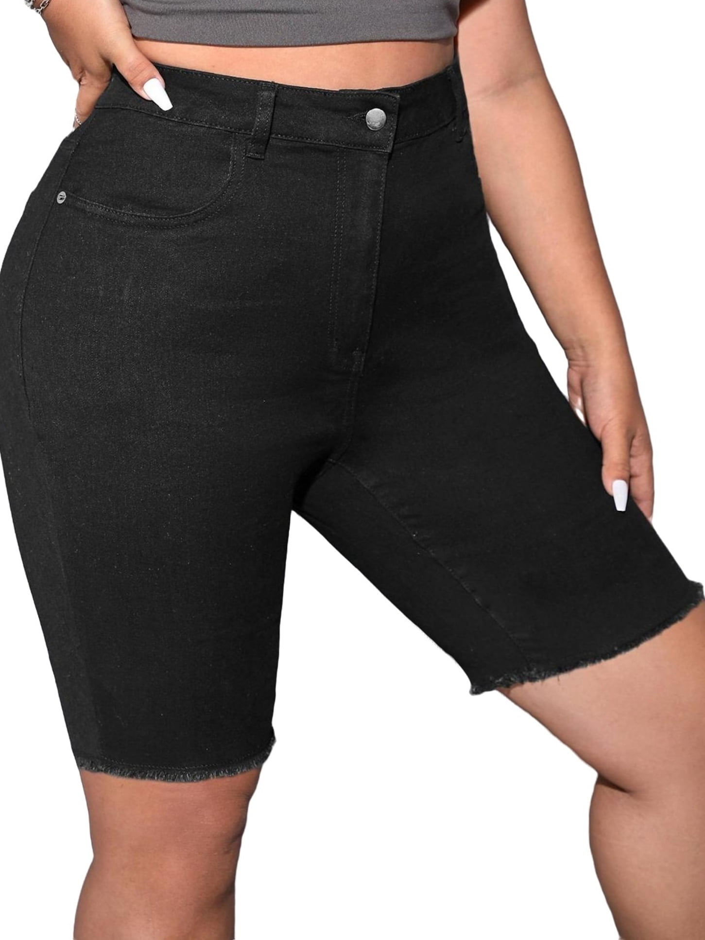 Plain Skinny Black Plus Size Denim Shorts Women s Plus