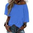 thumbnail image 1 of Plain Solid Blueberry-100 Shades Of Blue On Ozcushions Lotus Leaf Neck T-Shirt Long Sleeve Printed Fall T Shirts Women Spring, 1 of 5