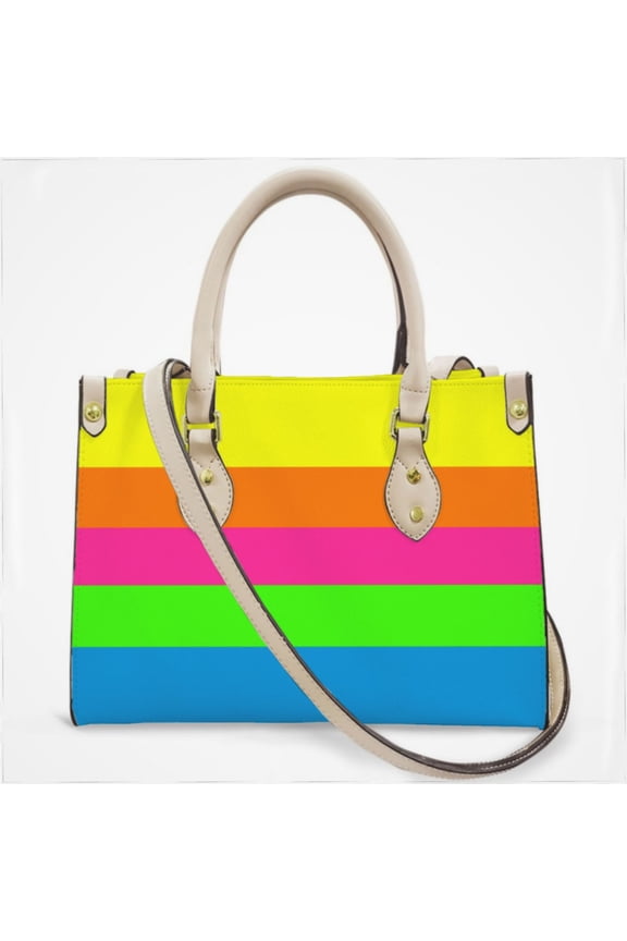 Plain Solid Neon Fluorescent Rainbow Stripes 5 Colors Cross Body Bags For Women Small Leather Female Handbags Fashion Top-Handle Totes