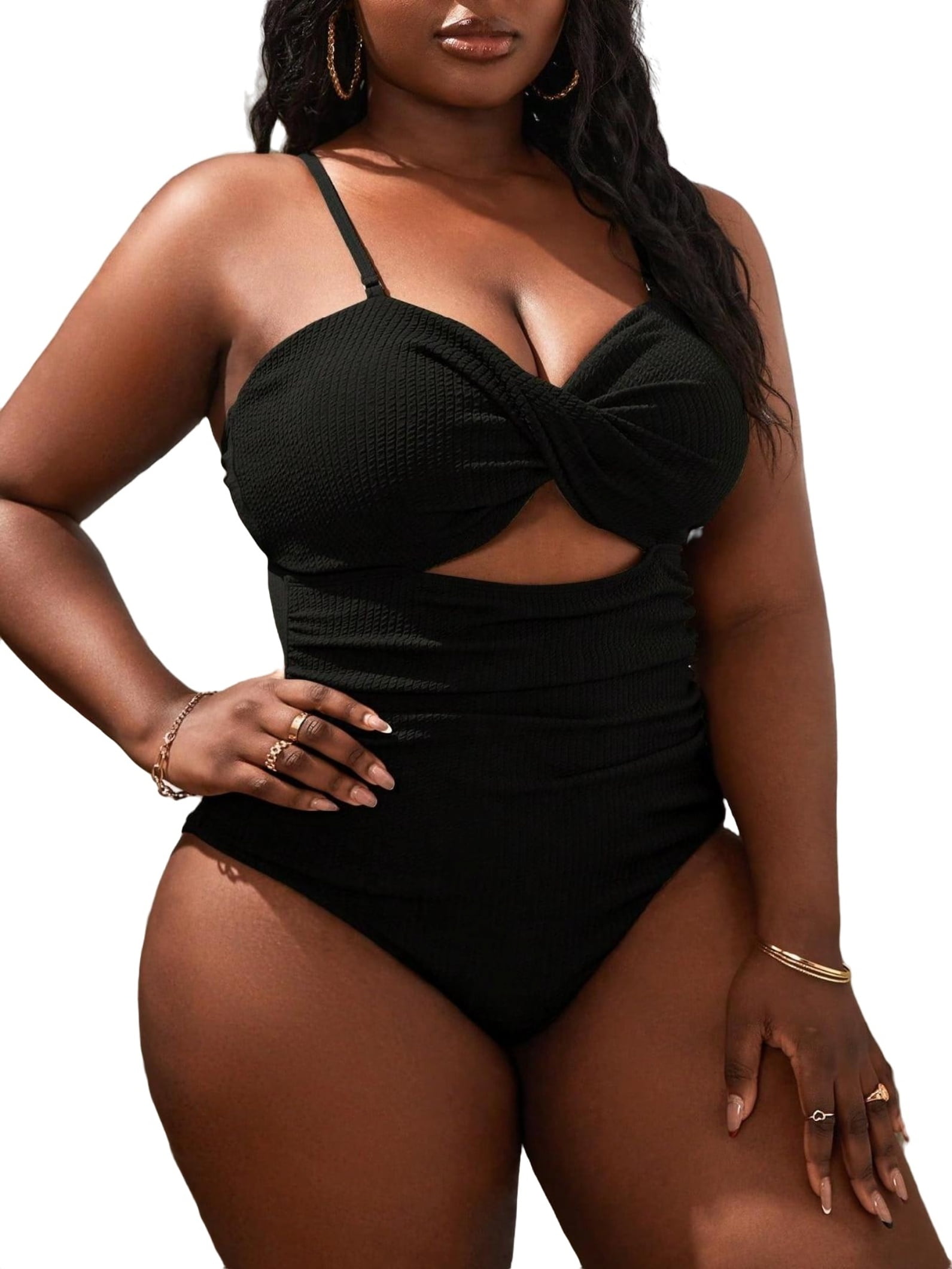 Plain Spaghetti Strap Black Plus Size Swimsuit Women s Plus