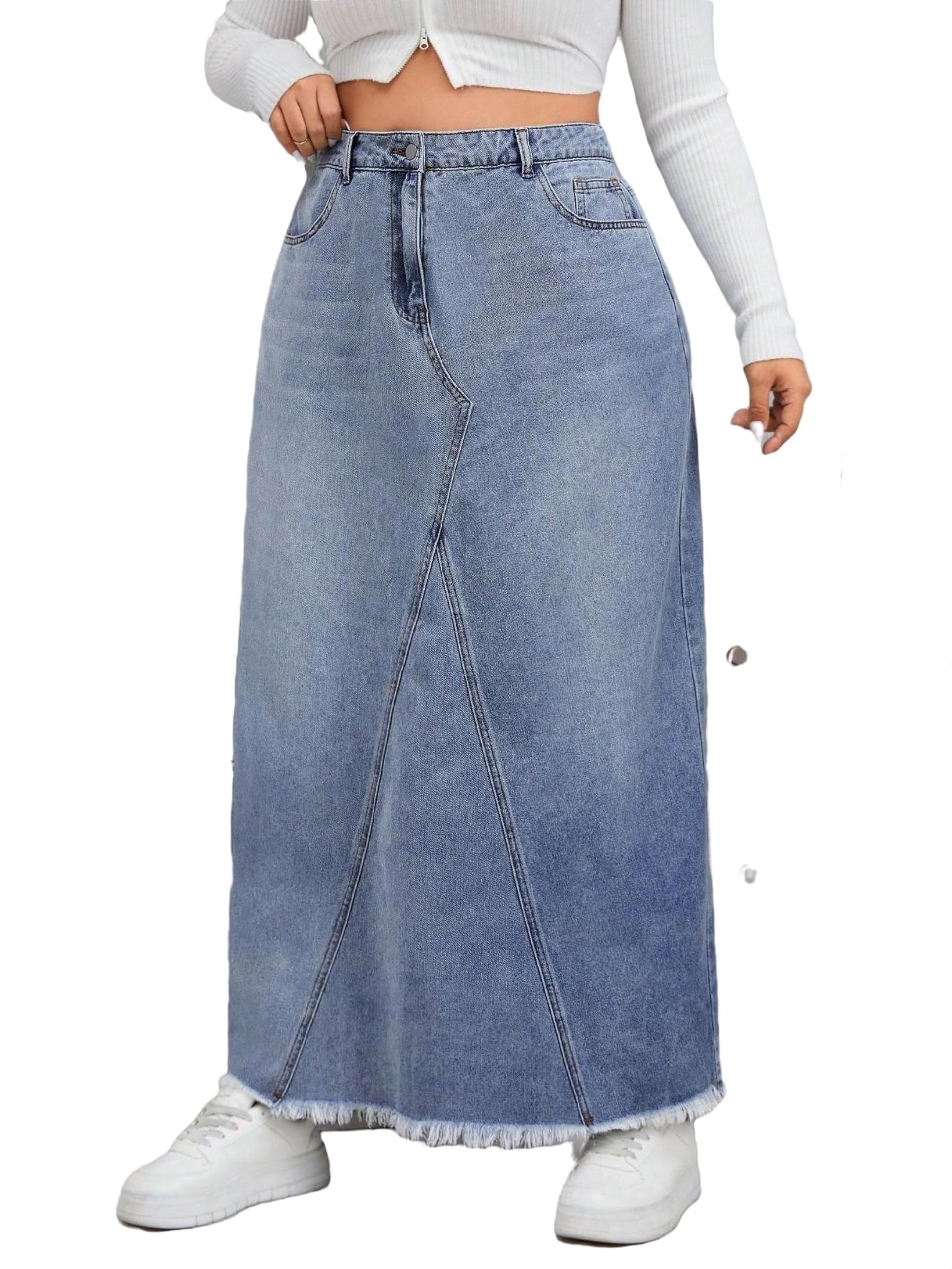 Plain Straight Blue Plus Size Denim Skirts - Walmart.com