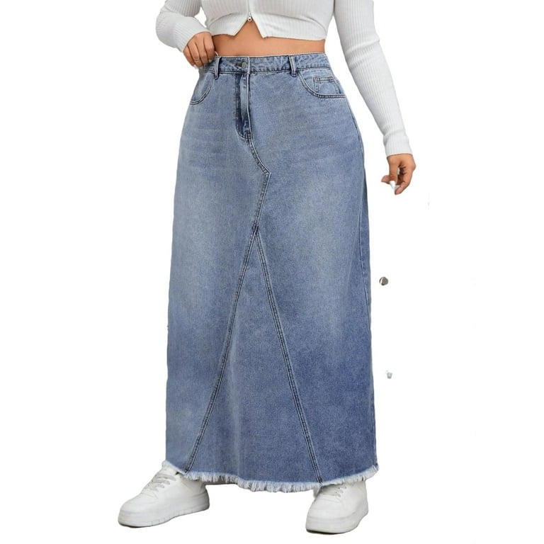 Plus size long straight denim skirt online