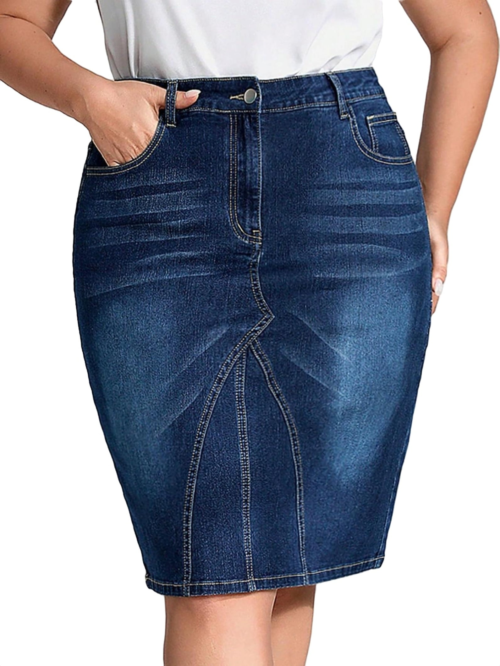 Plain Straight Dark Wash Plus Size Denim Skirts - Walmart.com