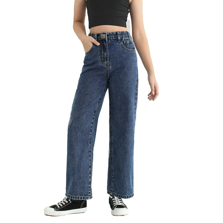 Plain Straight Leg Dark Wash Girls Jeans (Girl's)