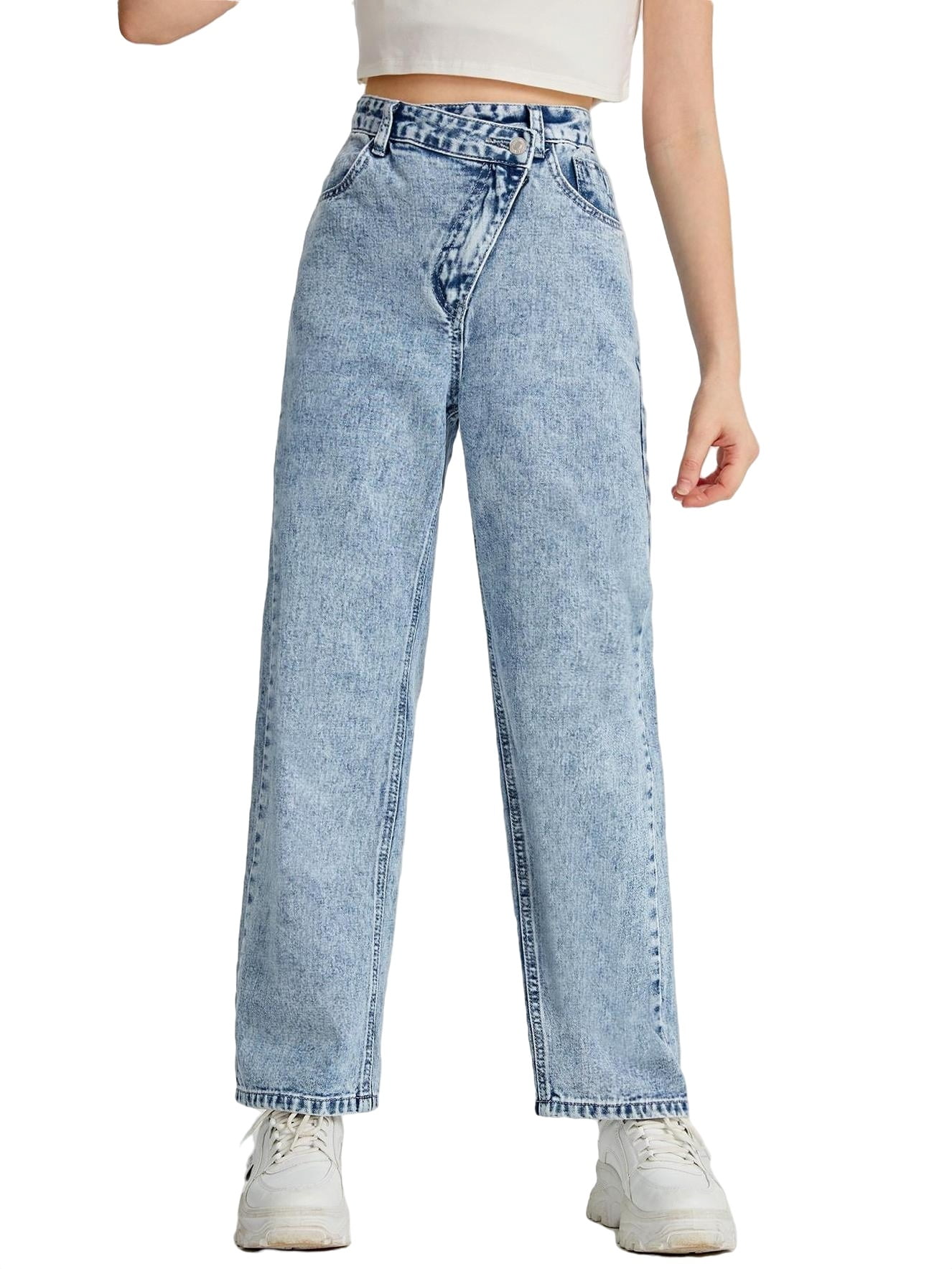 Plain Straight Leg Light Wash Girls Jeans (Girl's)