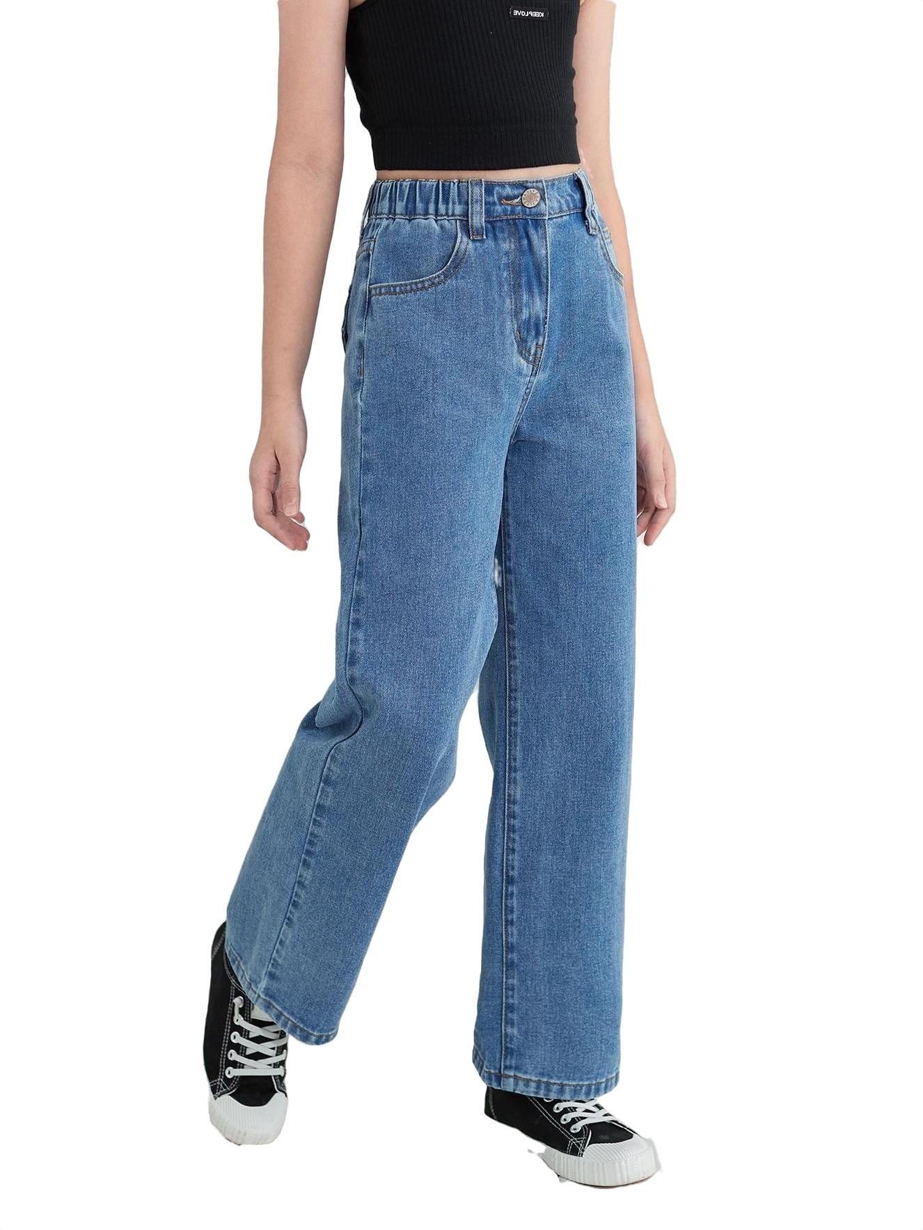 Plain Straight Leg Medium Wash Girls Jeans Girl s Walmart