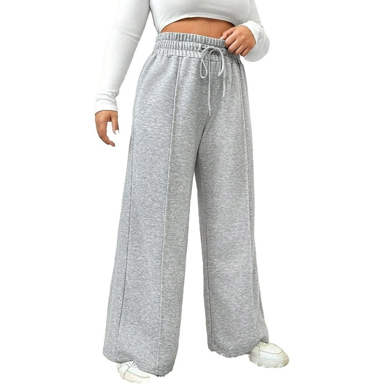 Plain Straight Leg Pants Light Grey Plus Size Sweatpants
