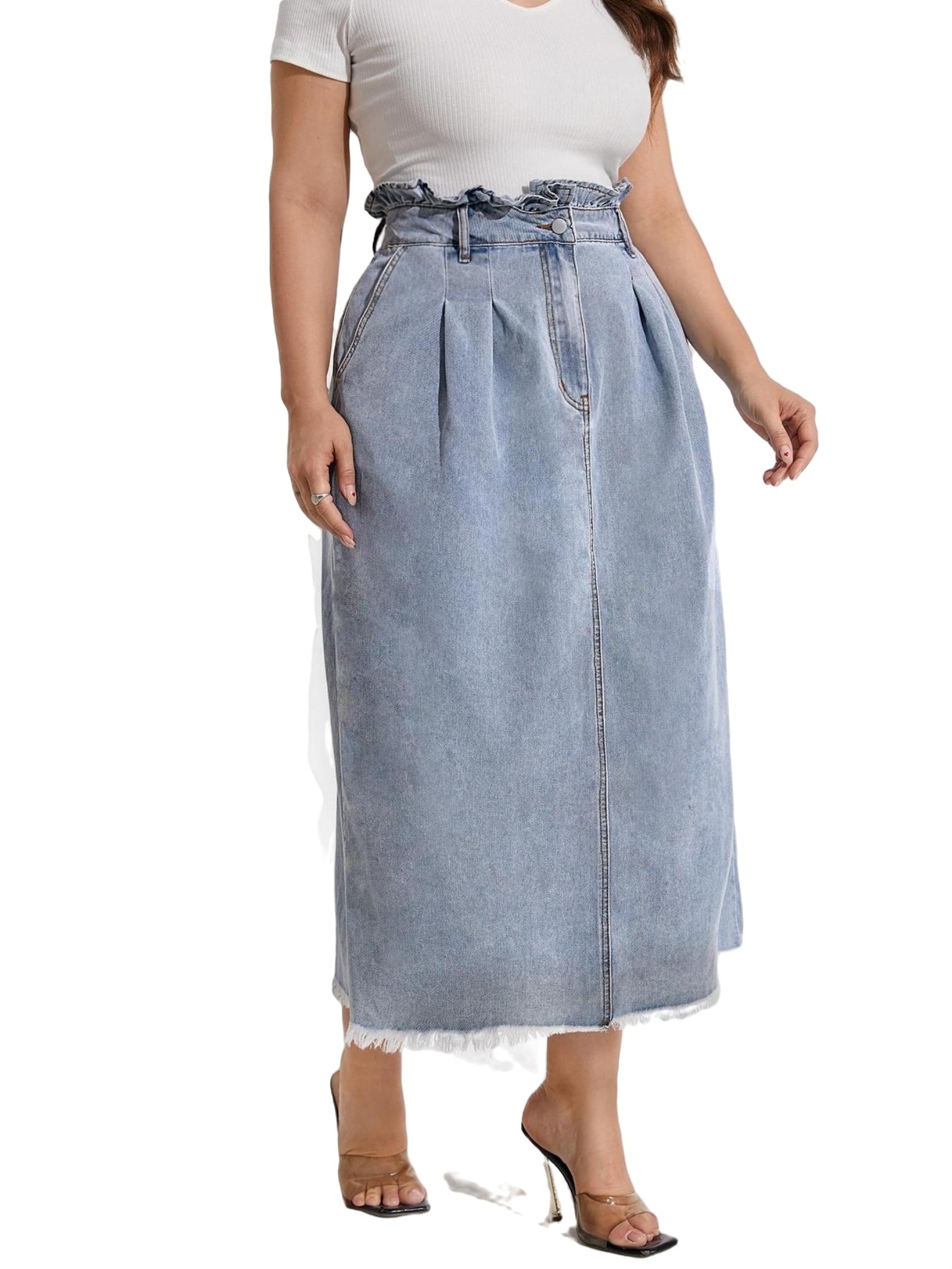 Plain Straight Light Wash Plus Size Denim Skirts (Women's Plus ...