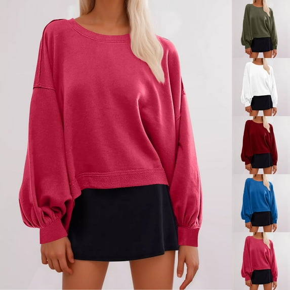 Plain Sweatshirt Women Horkkom Pullover Solid Color Crewneck Sweatshirts Fall Lightweight Sweatshirts, Gifts for Women