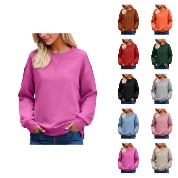 Plain Sweatshirt for Women 2025 Long Sleeve Crewneck Soft Comfort Casual Loose Pullover Top