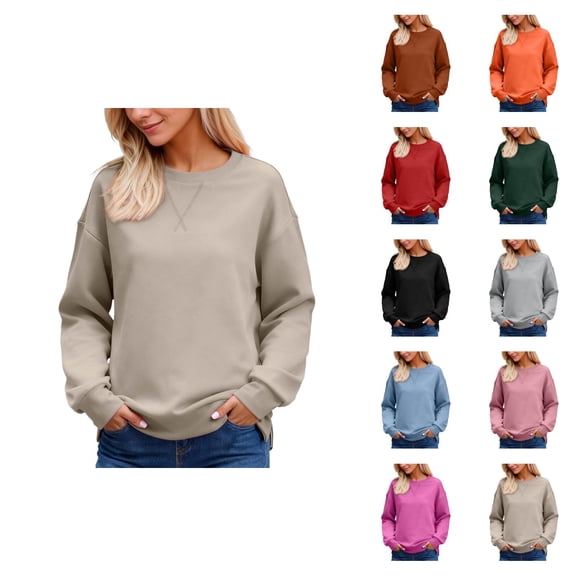 Plain Sweatshirt for Women 2025 Long Sleeve Crewneck Soft Comfort Casual Loose Pullover Top