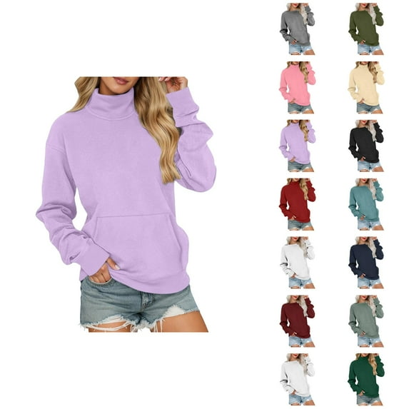 Plain Sweatshirts for Women 2025 Fall Winter Long Sleeve Crewneck Casual Basic Sweatshirt with Pockets Pullover Tops