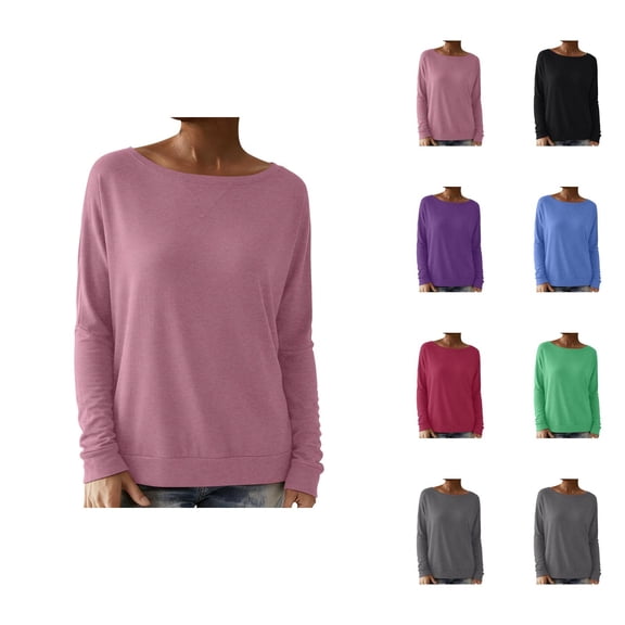 Plain Sweatshirts for Women 2025 Long Sleeve Lightweight Crewneck Sweatshirt Pullover Tops Fall Shirts