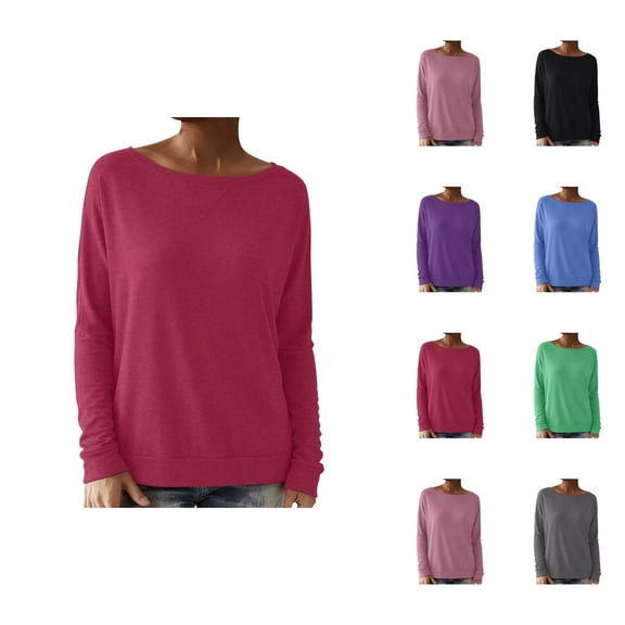 Plain Sweatshirts for Women 2025 Long Sleeve Lightweight Crewneck Sweatshirt Pullover Tops Fall Shirts