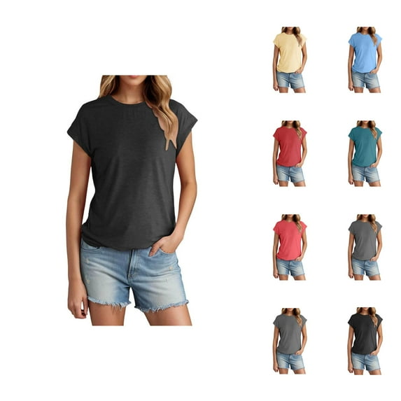 Plain T Shirts for Women 2025 Solid Color Summer Lightweight Cap Sleeve Crewneck Casual Basic Tshirt Womens T Shirts
